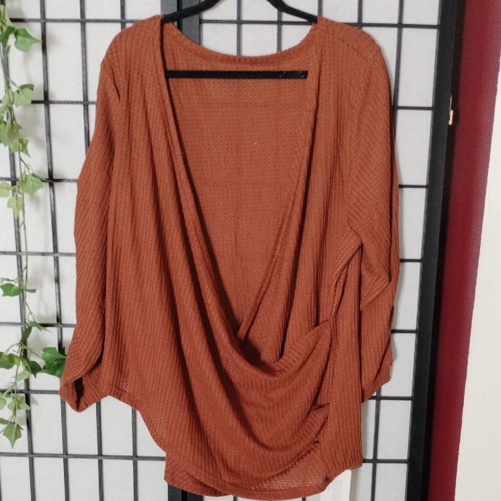 BloomChic Rust Waffle Knit Draped Top